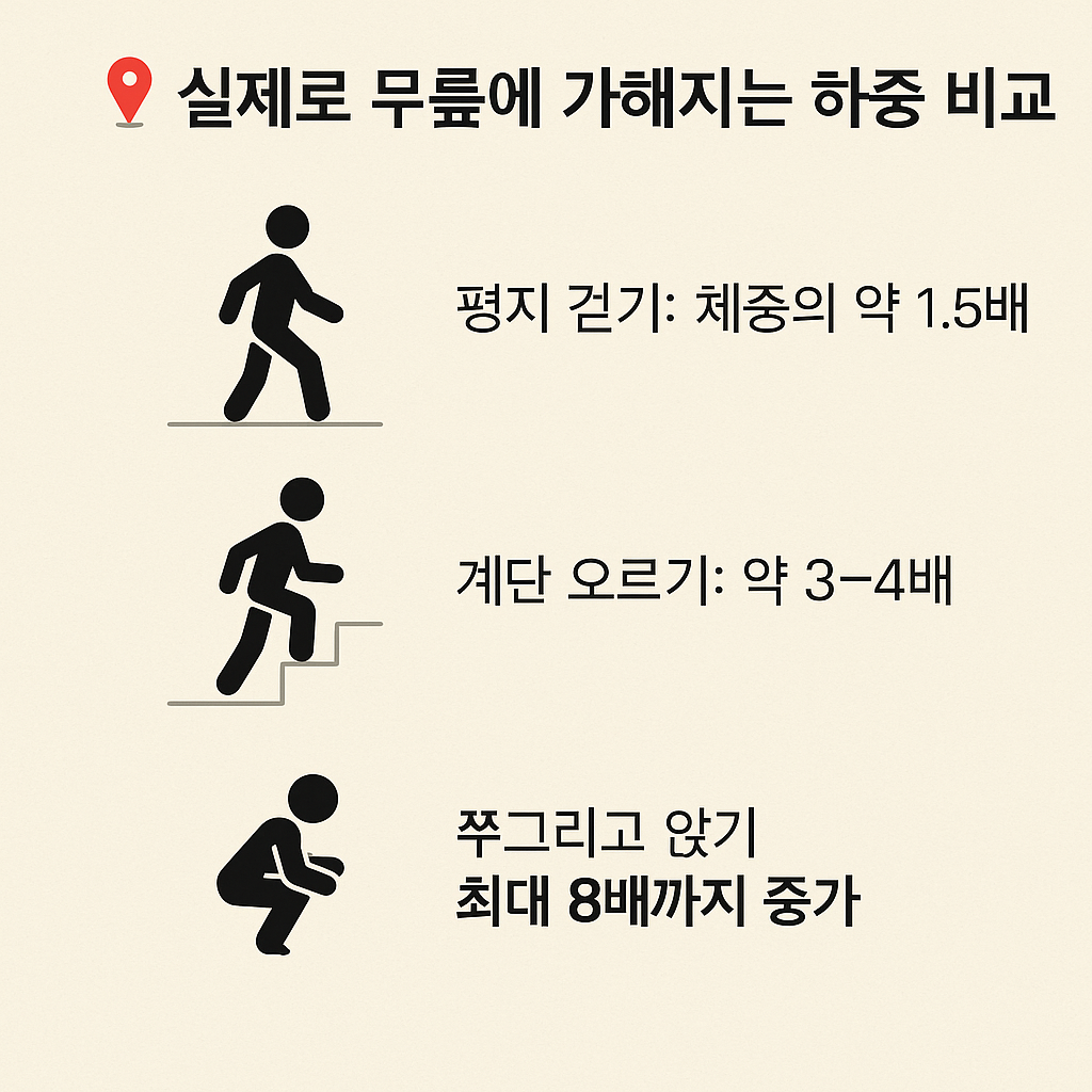 실제 무릎에 가해지는 하중 비교 실제 무릎에 가해지는 하중 비교